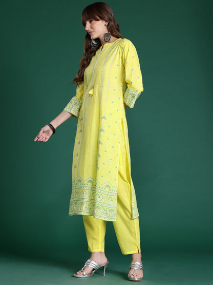 Dhiyona IE Ethnic Motifs Printed Beads & Stones Pure Cotton Kurta Set