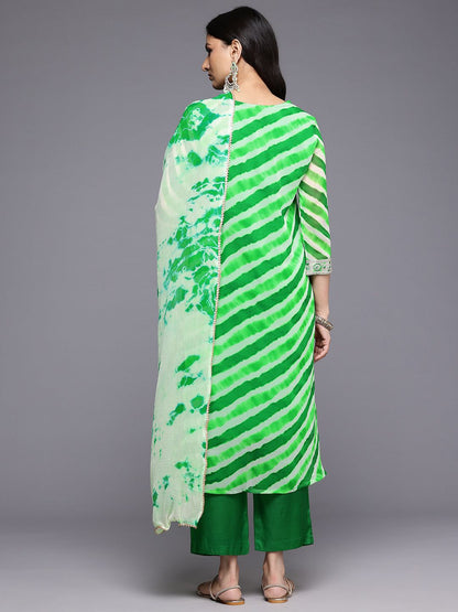 Dhiyona VA Women'sLeheriya Printed Sequinned Kurta With Trousers & Dupatta