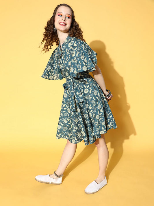 Dhiyona AY Women's Tranquil Teal Floral All in the Details Dress