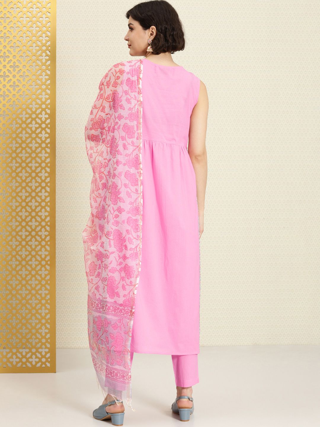 Dhiyona PD Women Women Pink Pleated Pure Cotton Rozana Kurta Set