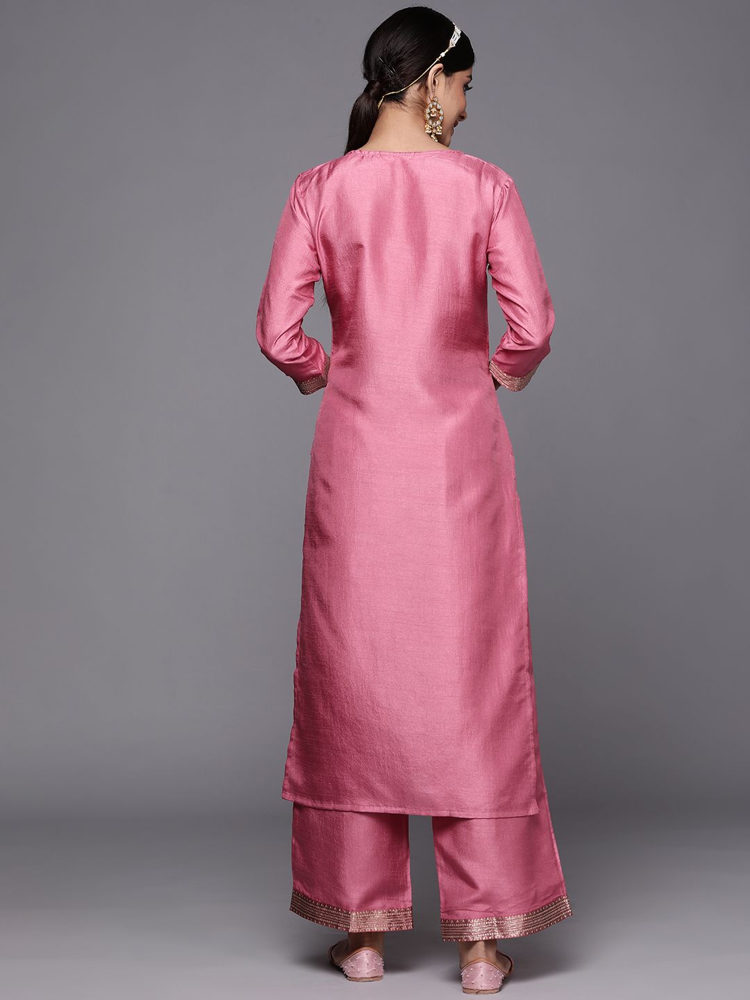Women Pink Ethnic Motifs Yoke Design Kurta with Palazzos
