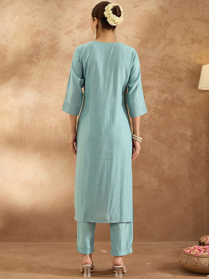 Dhiyona IE Women Ethnic Motifs Embroidered Regular Thread Work Kurta with Trousers