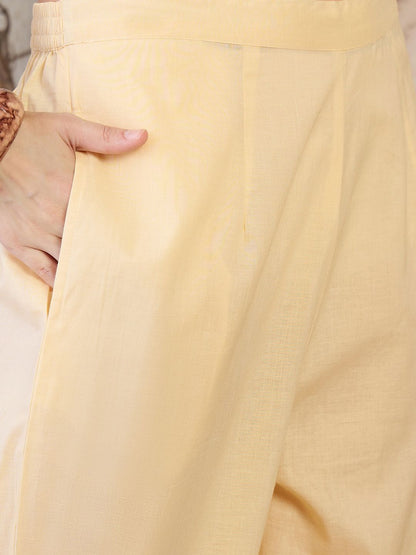 Floral Embroidered Shirt Collar Thread Work Pure Cotton Straight Kurta & Trouser