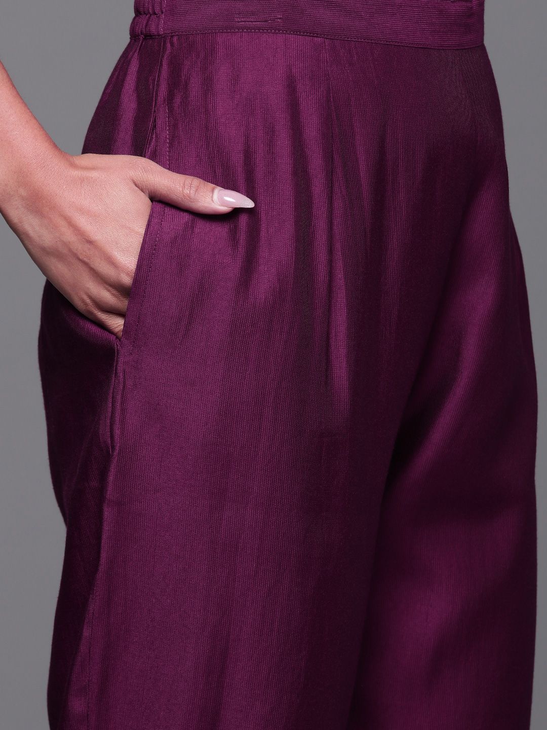 Floral Embroidered Sequinned Liva Kurta with Trousers & Dupatta