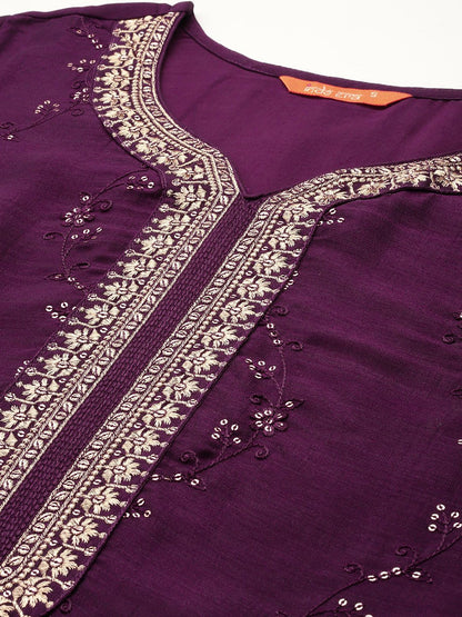 Dhiyona IE Floral Embroidered Sequinned Kurta With Trousers & Dupatta
