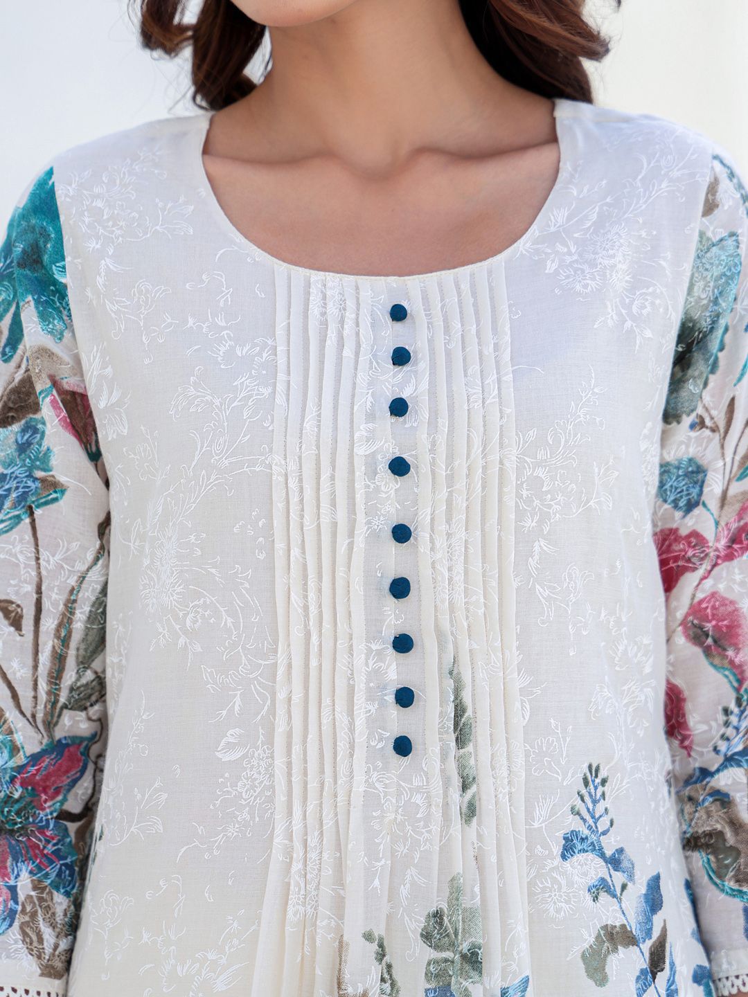 Dhiyona IE Floral Printed Pure Cotton Tunic With Trousers Co-Ords