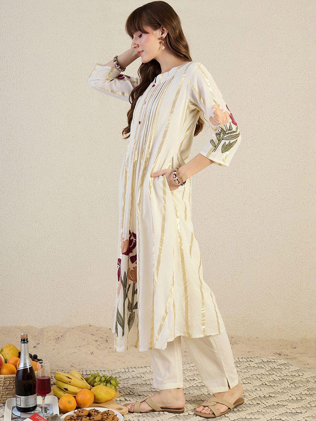 Floral Printed Pure Cotton A-Line Kurta With Trouser
