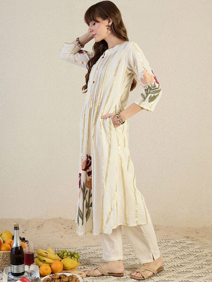 Floral Printed Pure Cotton A-Line Kurta With Trouser