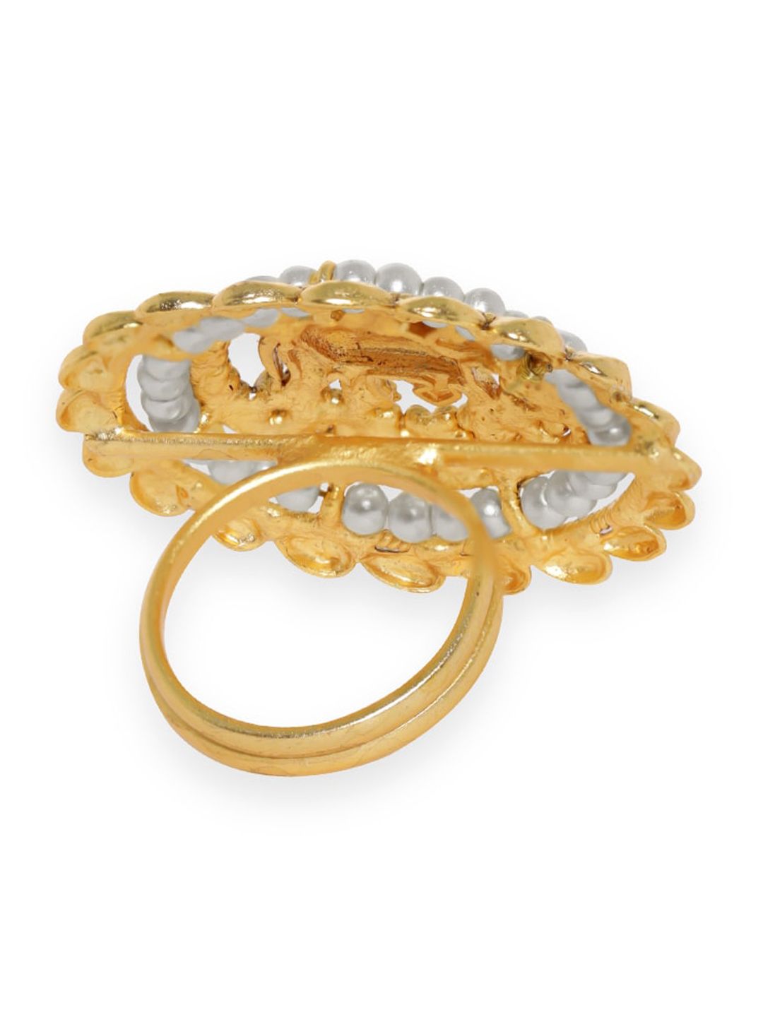 Dhiyona RJ Women's 22K Gold-Plated Beaded Elephant Charm Adjustable Finger Ring