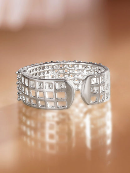 Dhiyona RJ Women's Rhodium Plated Adjustable Ring