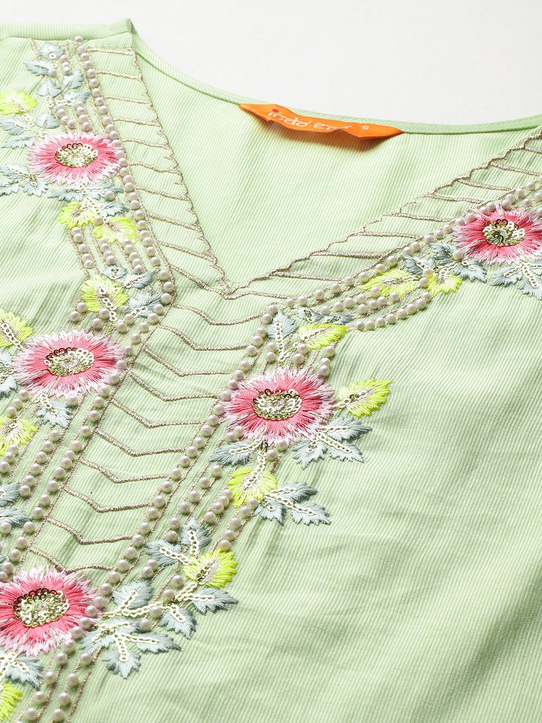 Dhiyona IE Floral Embroidered Thread Work Kurta With Trousers & Dupatta