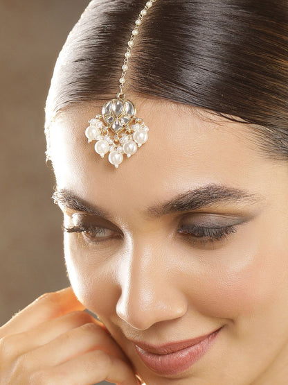 Dhiyona RJ Women's Gold-Plated Beaded Kundan Studded & Beaded Maang Tikka