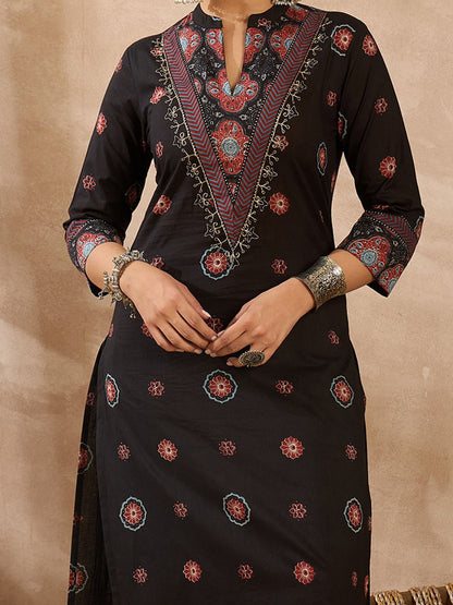 Dhiyona IE Printed Pure Cotton Round Neck Tunic With Trousers Co-Ords