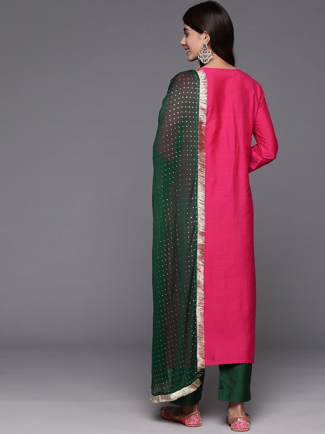 Dhiyona VA Women'sEthnic Motifs Embroidered Straight Kurta & Trousers With Dupatta
