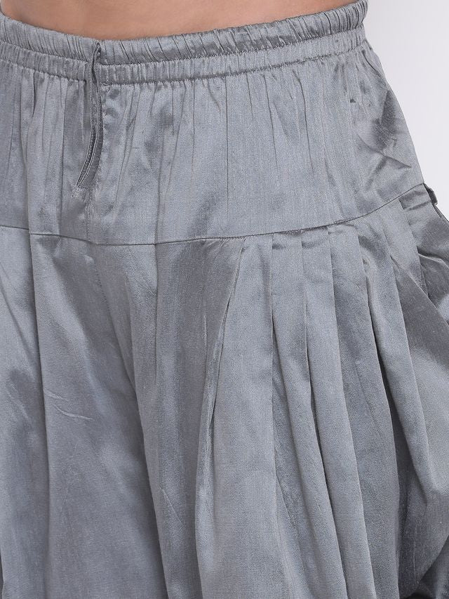 Men's Grey Silk Blend Straight Dhoti
