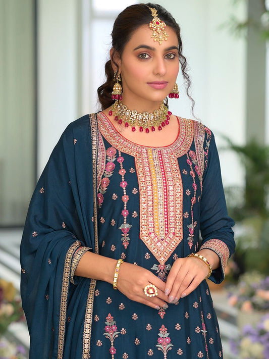 Dhiyona IE Women Ethnic Motifs Embroidered Regular Mirror Work Kurta with Palazzos & With Dupatta