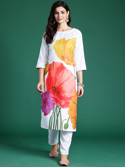 Dhiyona IE Women Floral Printed Regular Kurta with Trousers
