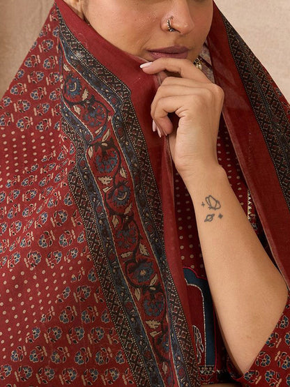Women Ethnic Motifs Printed Regular Pure Cotton Kurta with Trousers & With Dupatta