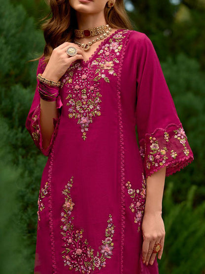 Women Floral Embroidered Panelled Sequinned Kurta with Trousers & With Dupatta