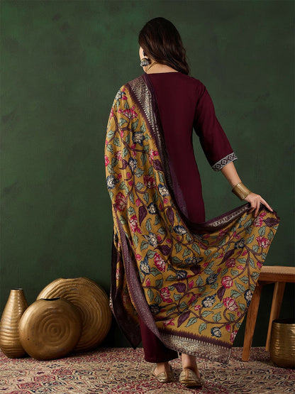 Dhiyona SN Women's Embroidered Straight Kurta With Trouser & Dupatta Set