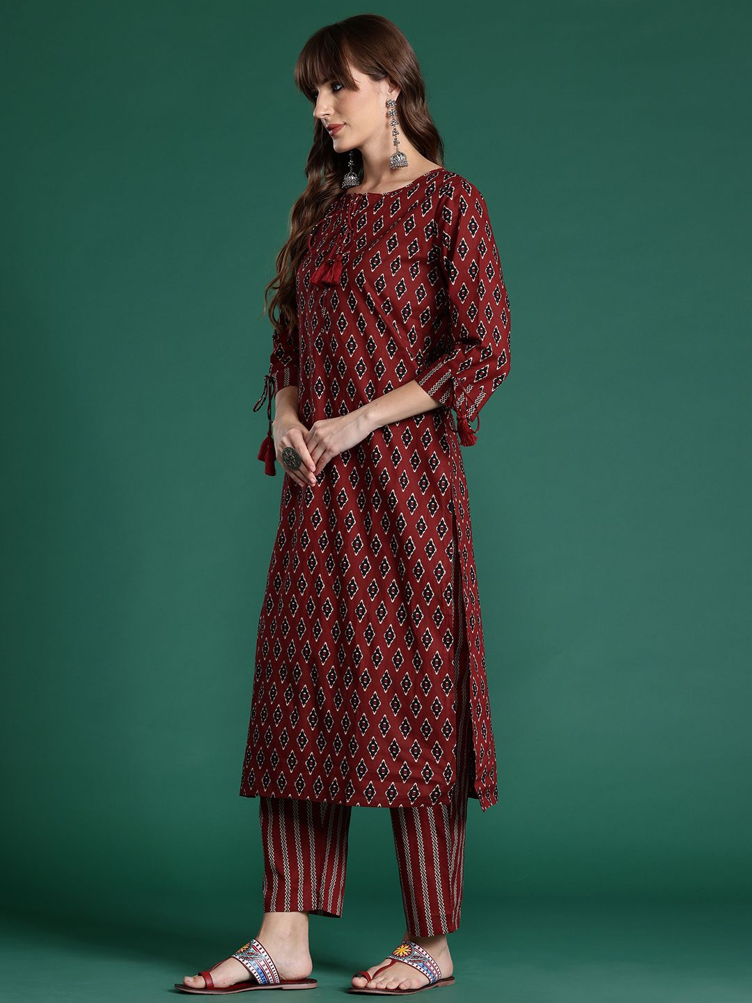 Dhiyona IE Ethnic Motifs Printed Pure Cotton Kurta with Trousers