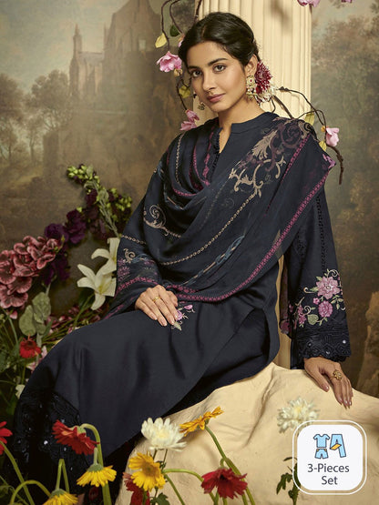 Dhiyona IE Floral Embroidered Regular Thread Work Kurta with Trousers & Dupatta