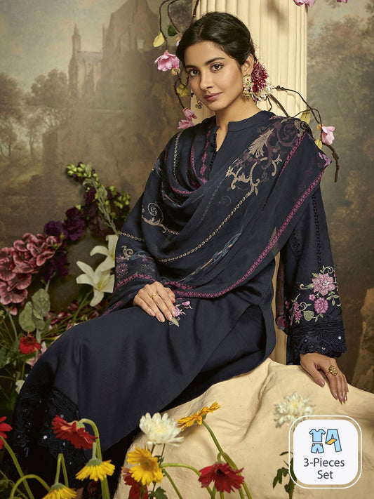 Dhiyona IE Floral Embroidered Regular Thread Work Kurta with Trousers & Dupatta
