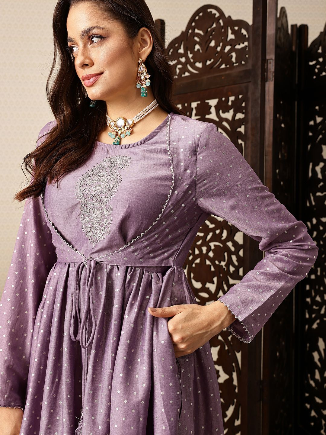 Dhiyona PD Women Printed Regular Jashn Kurta with Trousers & With Dupatta