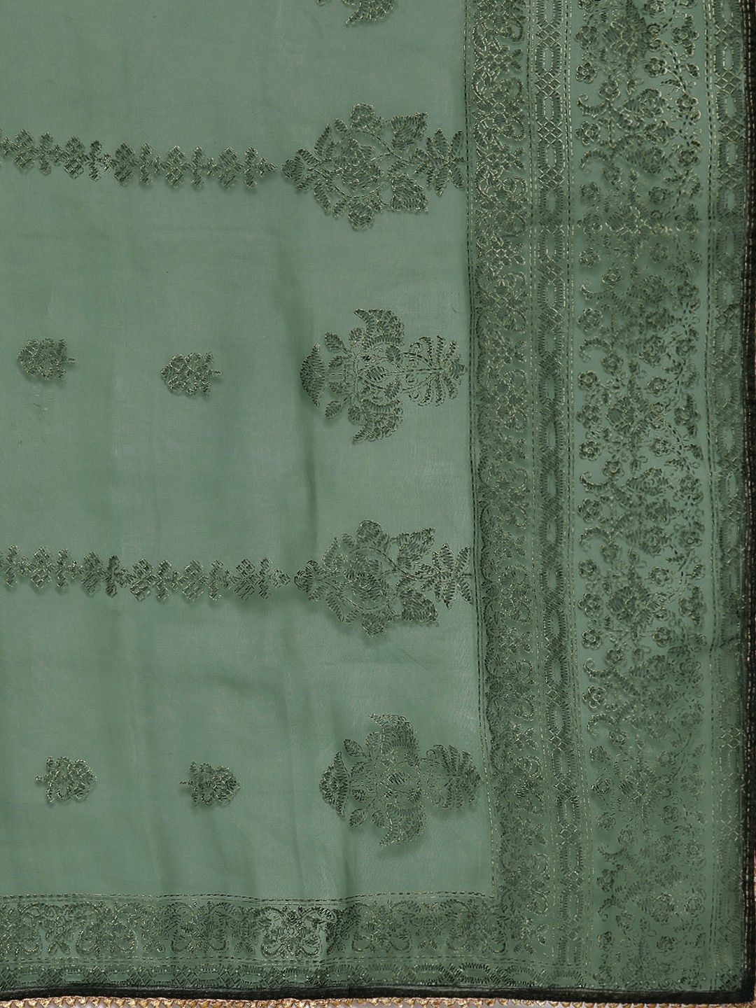 Women Green Ethnic Motifs Printed Liva Kurta with Palazzos & With Dupatta