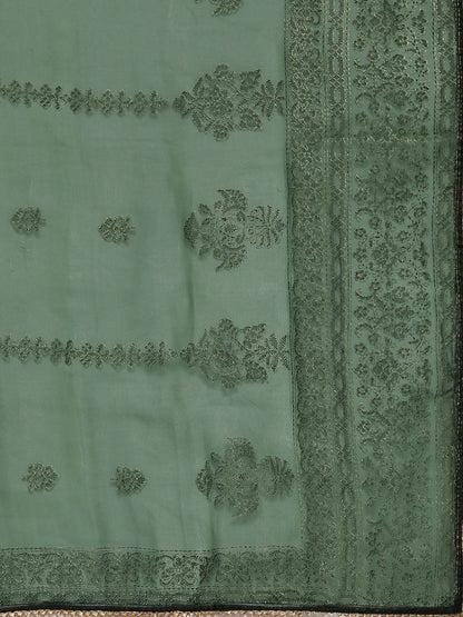 Women Green Ethnic Motifs Printed Liva Kurta with Palazzos & With Dupatta