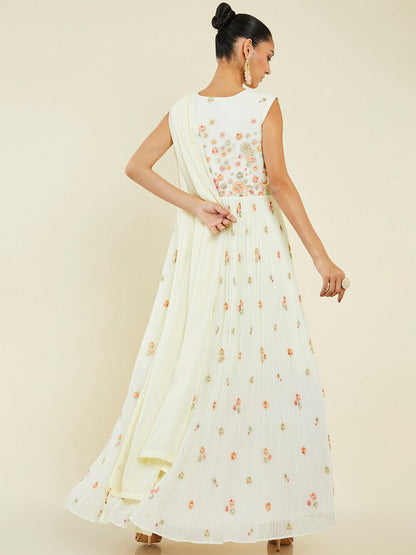 Dhiyona SO Women's Floral Embroidered Anarkali Kurta with Churidar & Dupatta