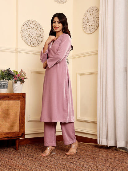 Dhiyona VA Women'sVelvet Kurta with Palazzos & With Dupatta