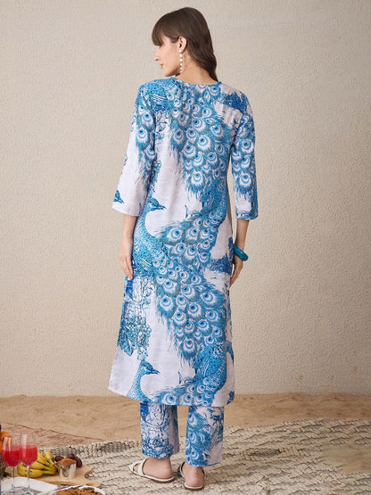 Dhiyona IE Floral Printed V-Neck Straight Kurta With Trouser