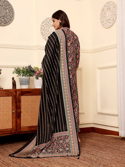 Dhiyona VA Women's Floral Printed Regular Sequinned Kurta with Trousers & Dupatta