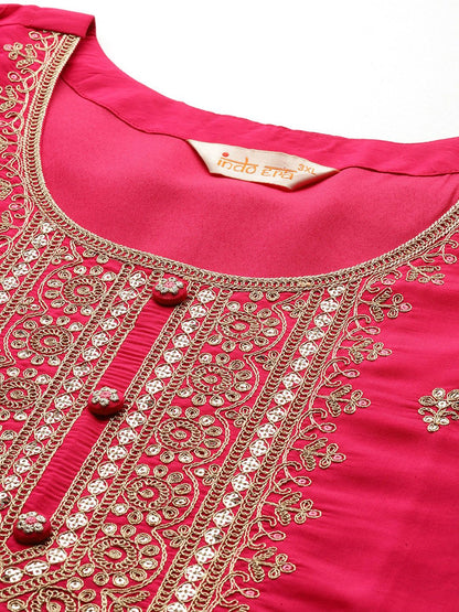 Dhiyona IE Plus Size Ethnic Motifs Embroidered Sequinned Kurta with Trousers & With Dupatta