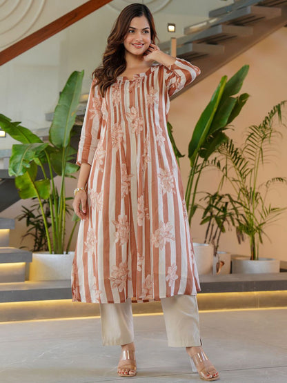 Dhiyona IE Indo era Printed Pure Cotton Round Neck Top With Trousers Co-Ords Set