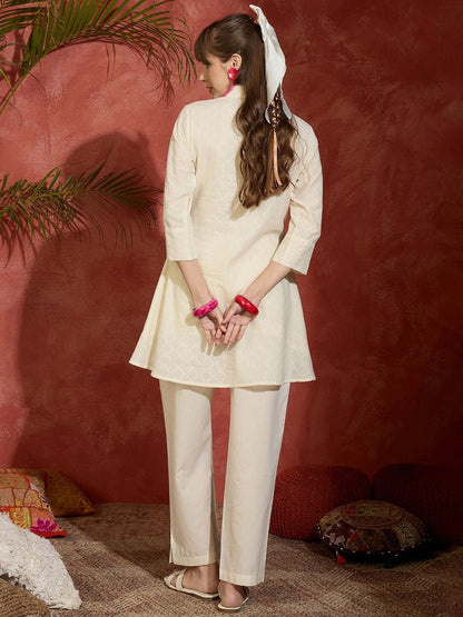 Dhiyona IE Embroidered A-Line Tunic & Trousers Co-Ord Set