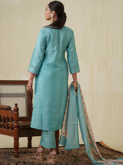 Dhiyona PD Women Yoke Design Straight Kurta With Trouser & Dupatta