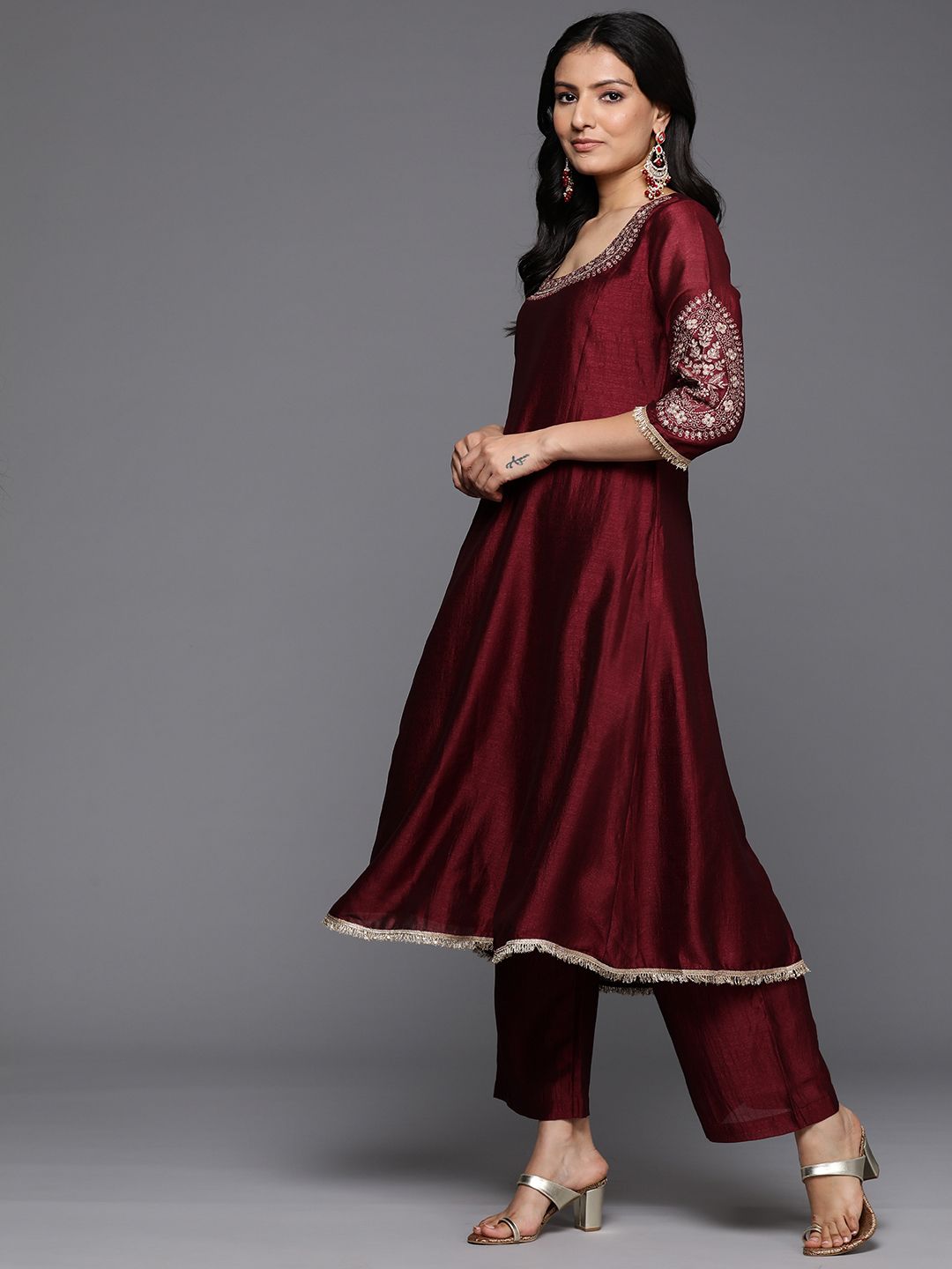 Dhiyona VA Women's Ethnic Motifs Embroidered Anarkali Kurta with Palazzos & With Dupatta