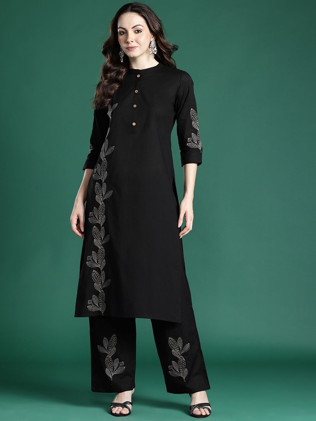 Dhiyona IE Floral Embroidered Pure Cotton Kurta with Trousers