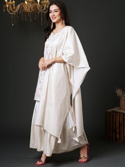 Dhiyona IE Floral Printed Gotta Patti Kurta & Sharara With Dupatta