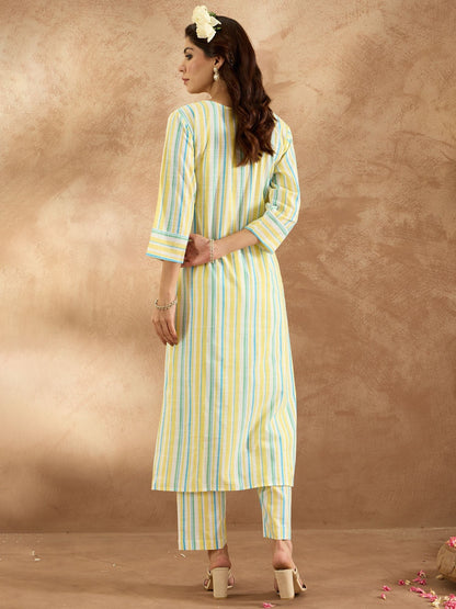 Dhiyona IE Floral Embroidered Pure Cotton Straight Kurta with Trouser