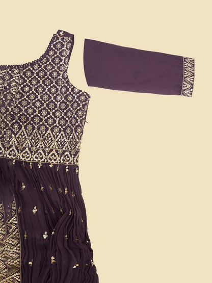 Dhiyona SO Women's Ethnic Motifs Embroidered Sequinned Georgette Kurta with Palazzos & Dupatta
