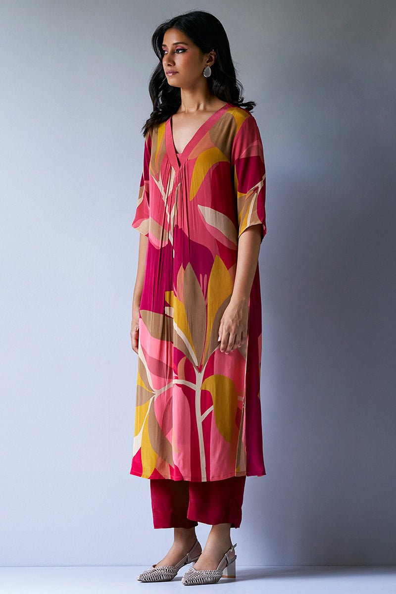 Women's Maroon Crepe Silk Printed Co-ord Set
