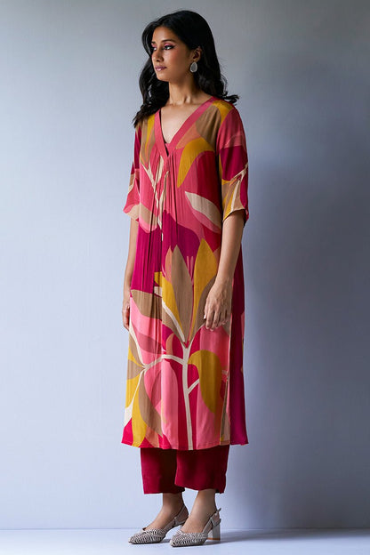 Women's Maroon Crepe Silk Printed Co-ord Set