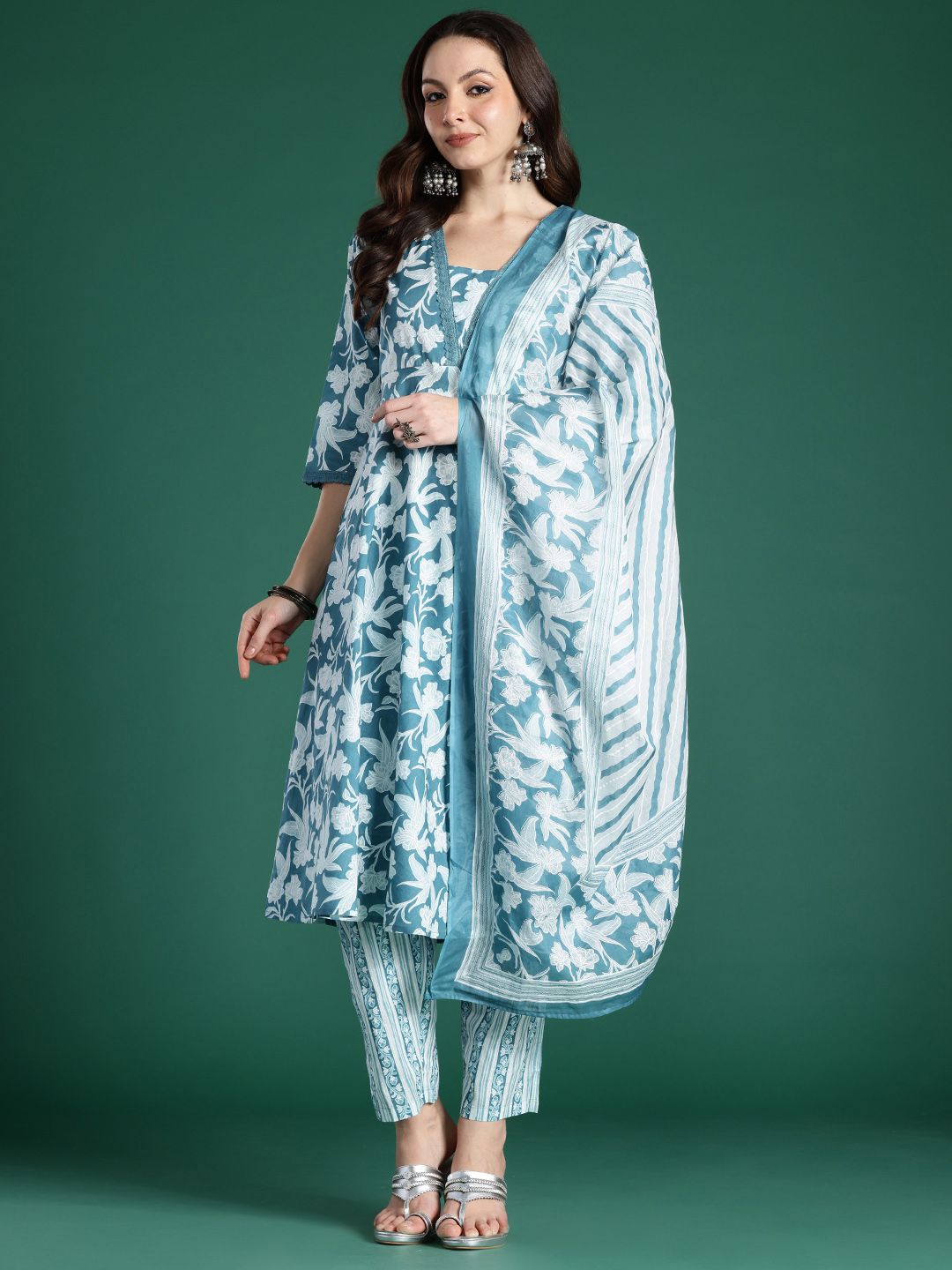 Dhiyona IE Floral Printed Pure Cotton Kurta with Trousers & With Dupatta