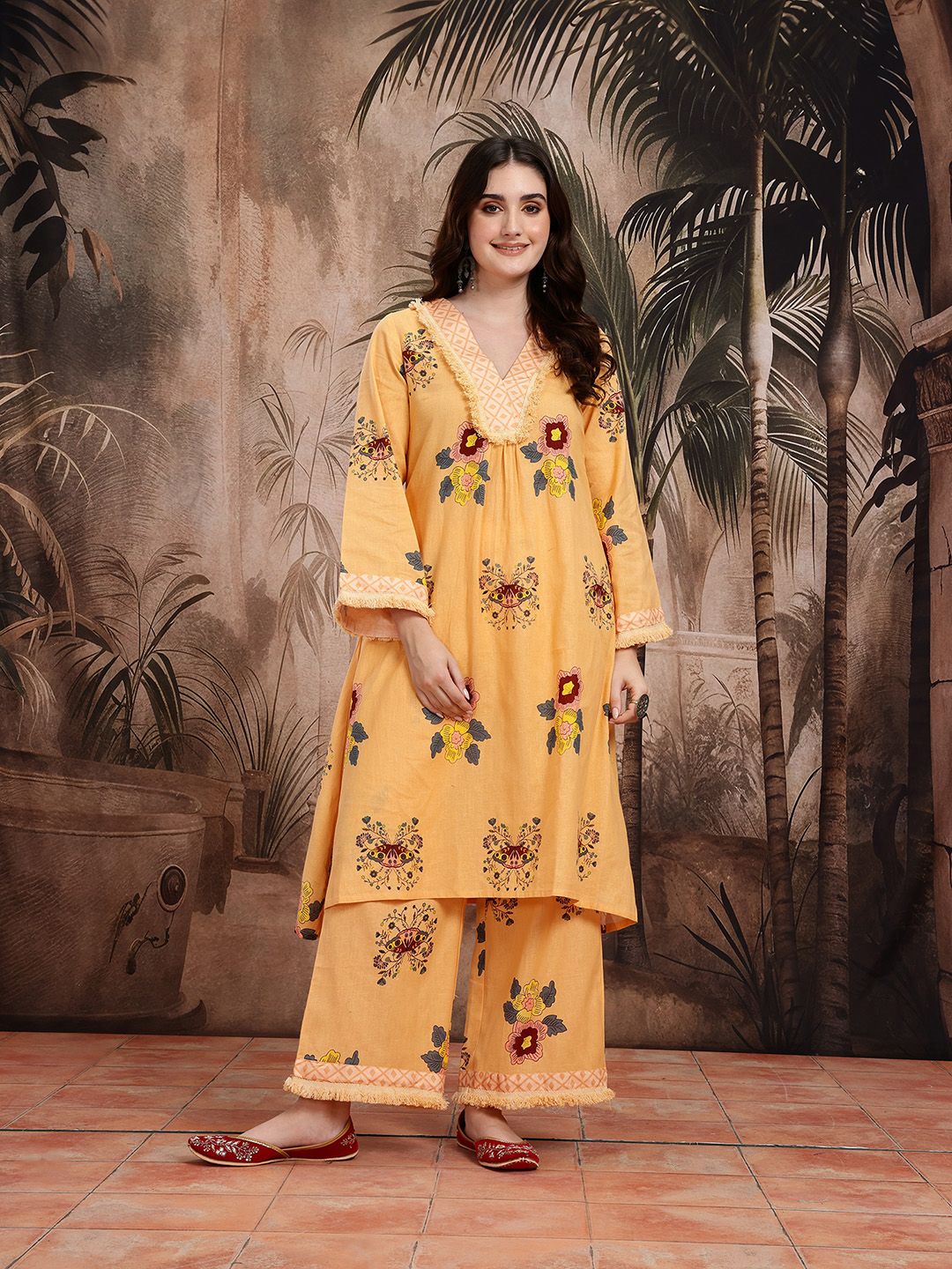 Dhiyona SN Women's Floral Printed Pure Cotton Kurta With Palazzos