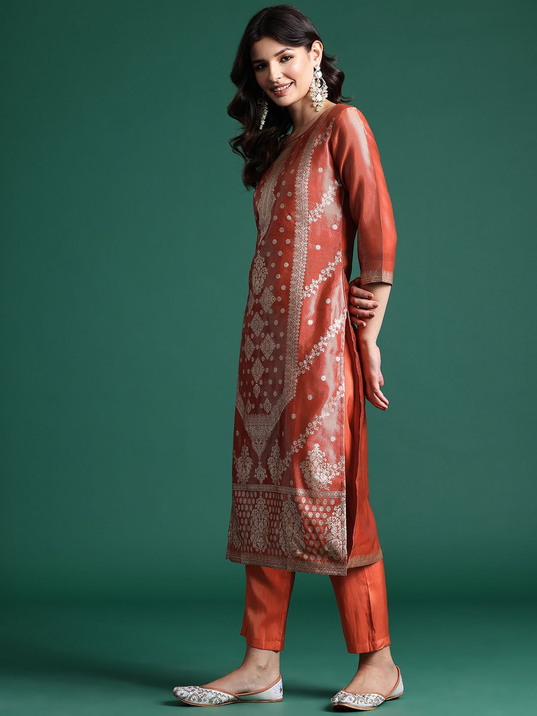 Women Ethnic Motifs Zari Kurta with Trousers & With Dupatta