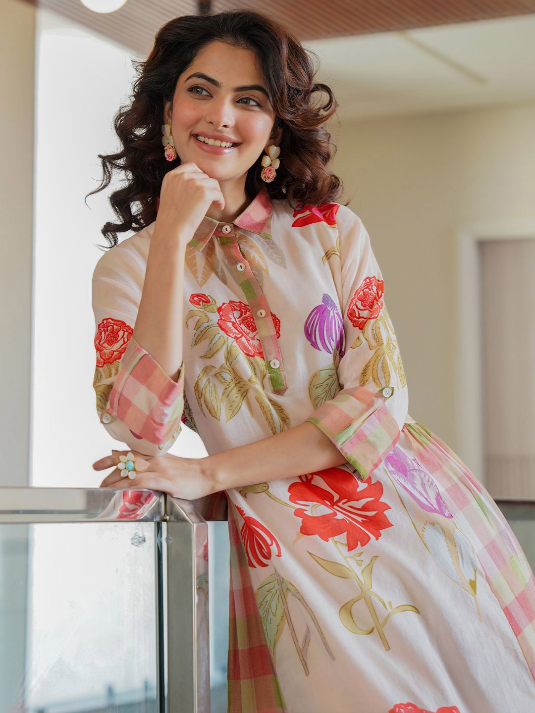 Dhiyona IE Women Floral Printed Regular Pure Cotton Kurta with Trousers