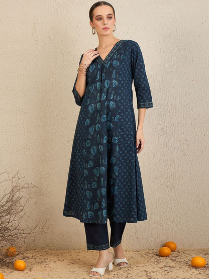 Dhiyona IE Floral Printed Pure Cotton Kurta With Trousers & Dupatta